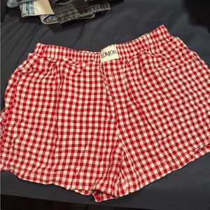 Women's Red Checkered Shorts